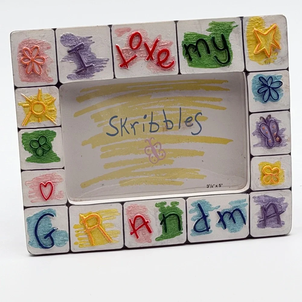 I Love My Grandma Photo Frame Handpainted Skribbles Art Kids Handmade Gift 3.5x5